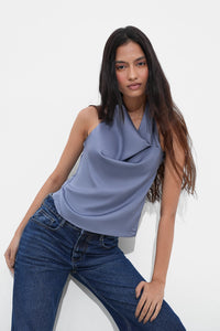 Periwinkle Satin Open-Back Top