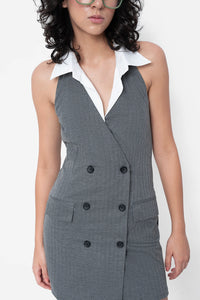 Grey Contrast Collar Dress