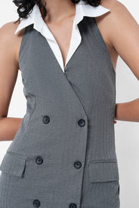 Grey Contrast Collar Dress