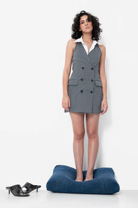 Grey Contrast Collar Dress