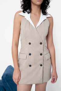 Beige Contrast Collar Dress