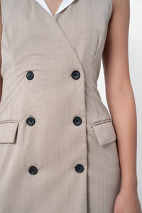 Beige Contrast Collar Dress