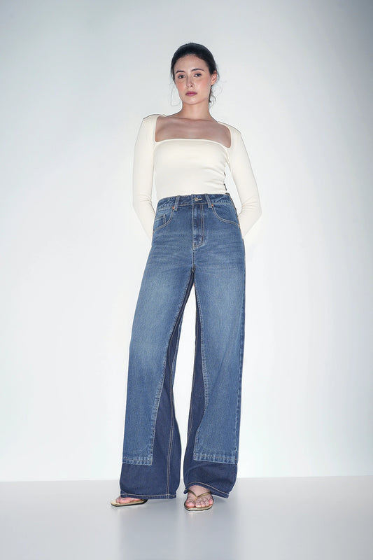 Two-Tone High-Rise Jeans