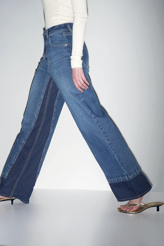 Two-Tone High-Rise Jeans