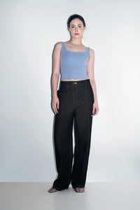 Blue Ribbed Square Neck Top