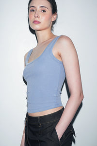 Blue Ribbed Square Neck Top