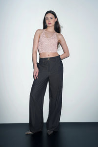 Pink Sequin Halter Tying Top