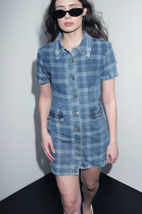 Check Pattern Denim Shirt Dress