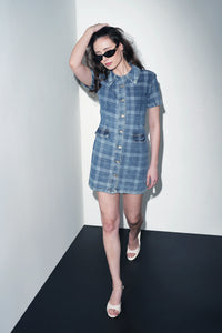 Check Pattern Denim Shirt Dress