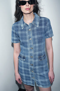 Check Pattern Denim Shirt Dress