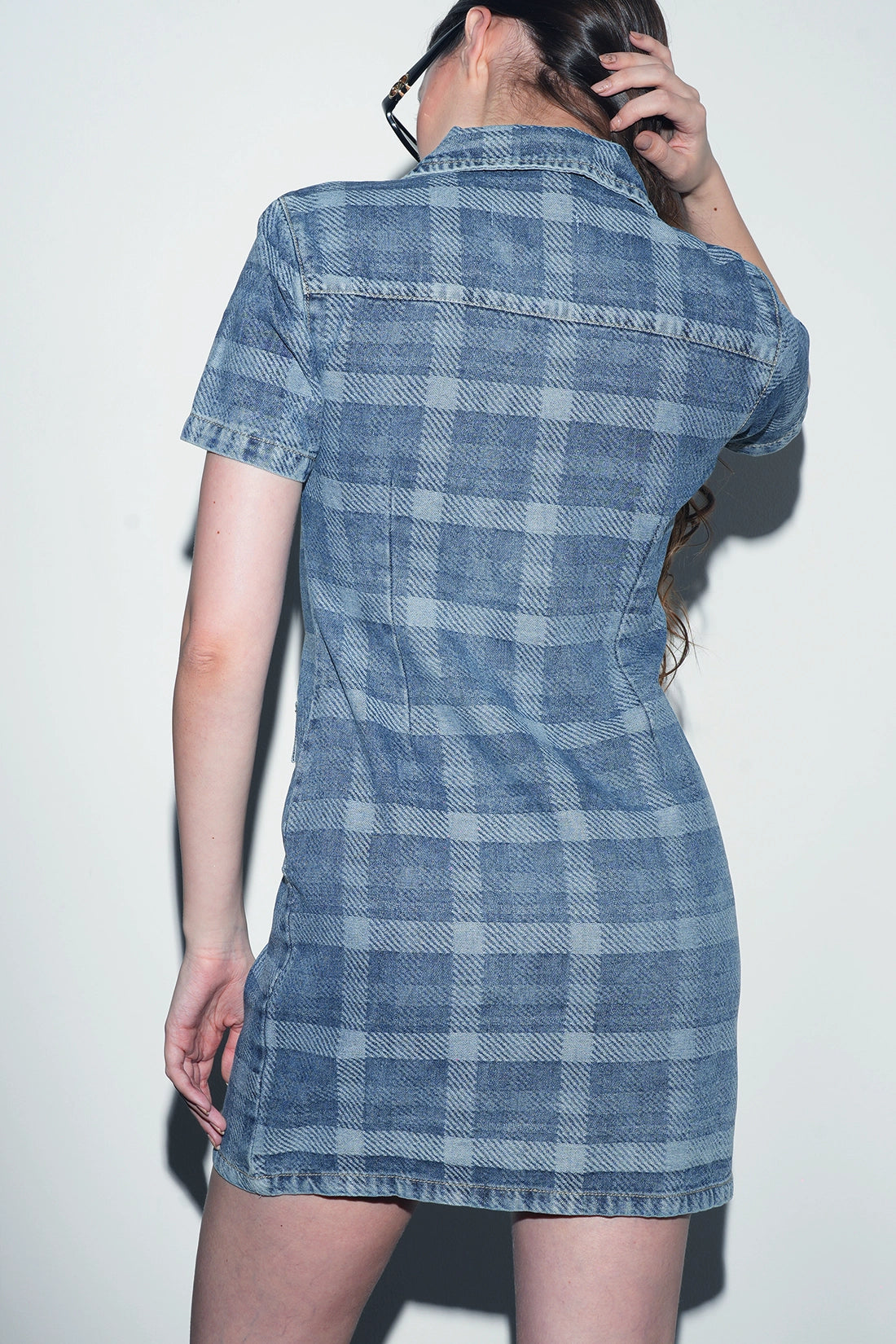 Check Pattern Denim Shirt Dress