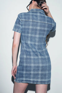 Check Pattern Denim Shirt Dress