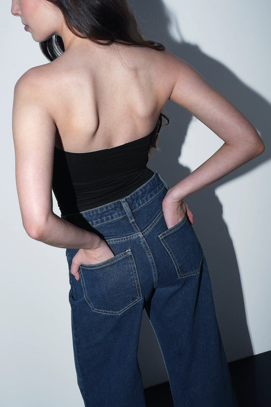 Dark Blue High-Rise Straight Jeans