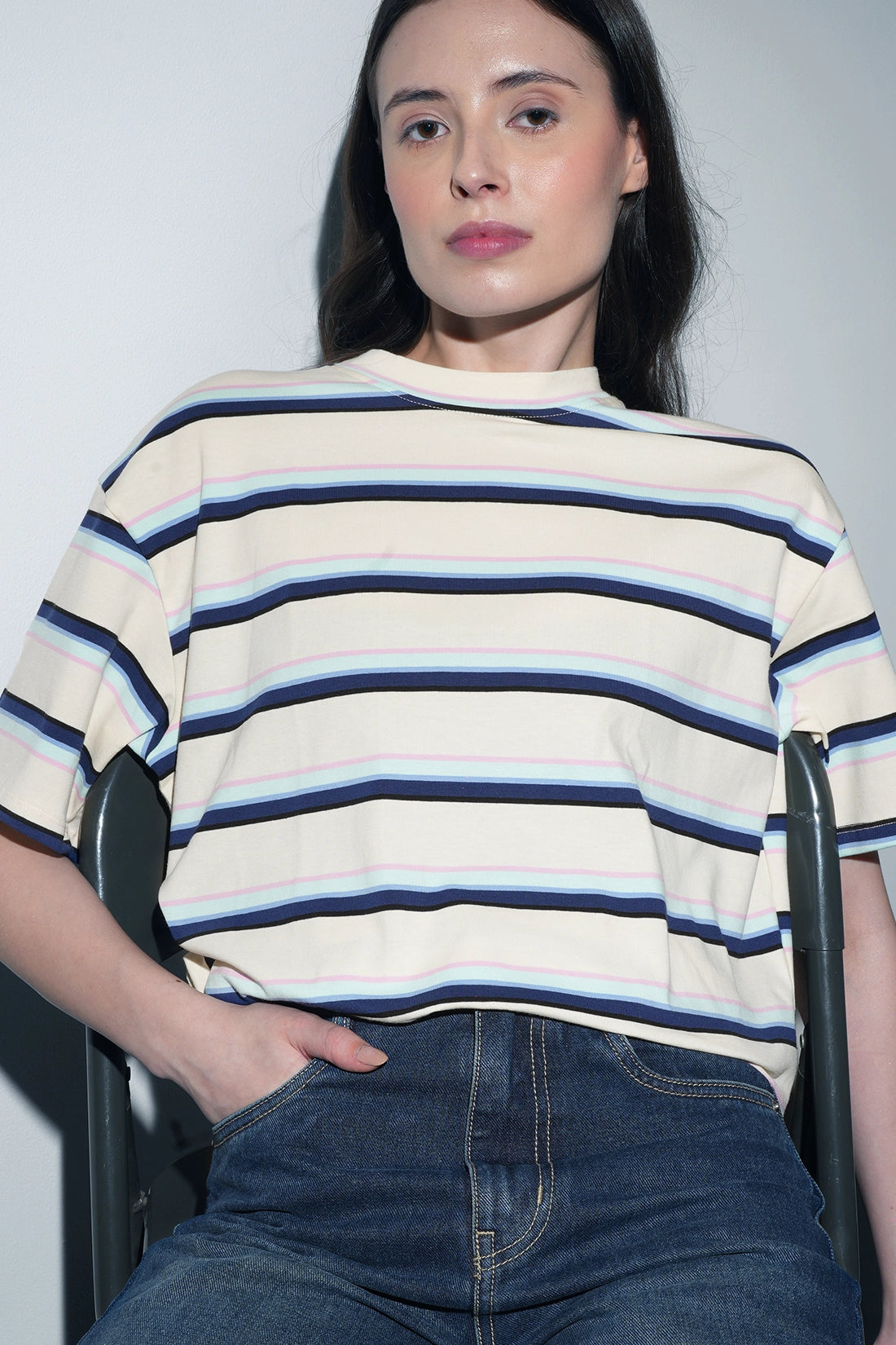 Striped Oversized T-Shirt In Blue