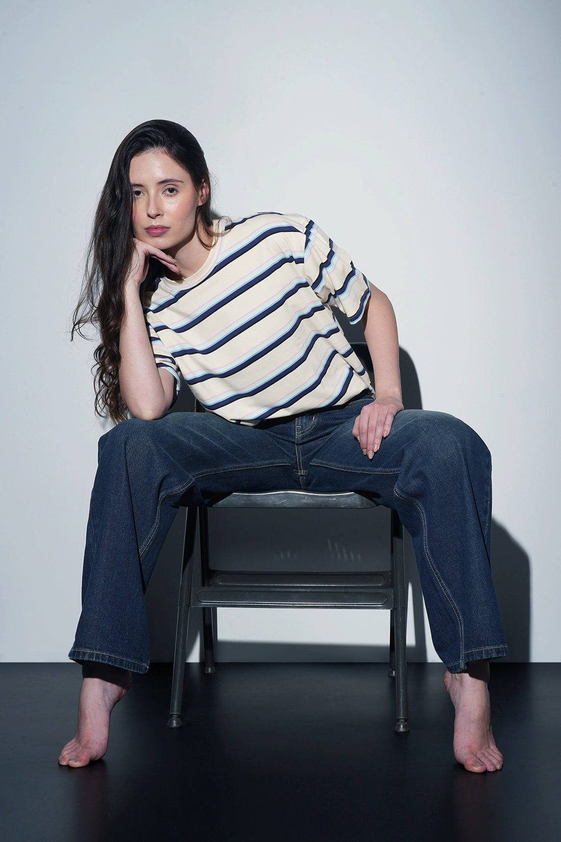 Striped Oversized T-Shirt In Blue