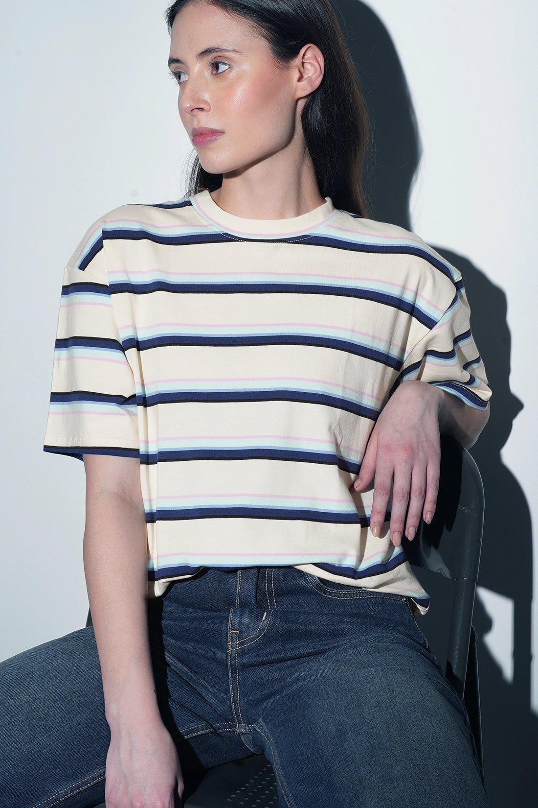 Striped Oversized T-Shirt In Blue