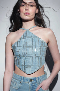 Open Back Silver Sequin Top