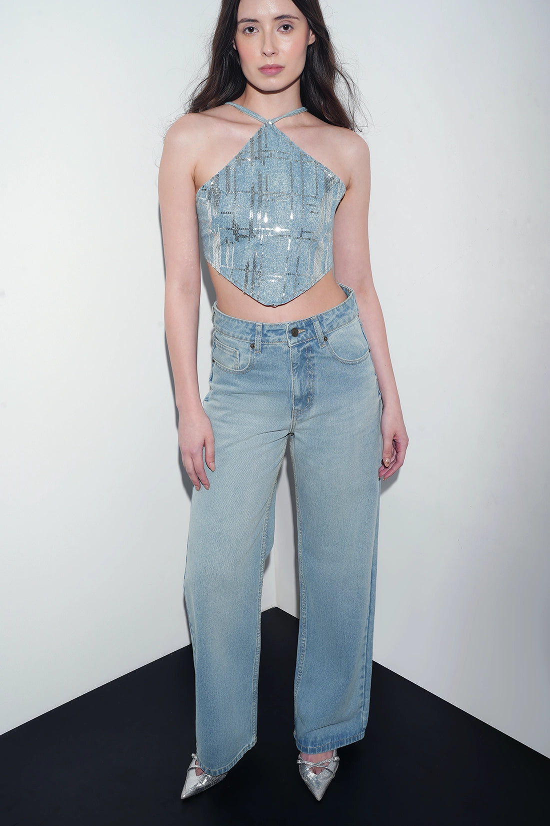 Open Back Silver Sequin Top