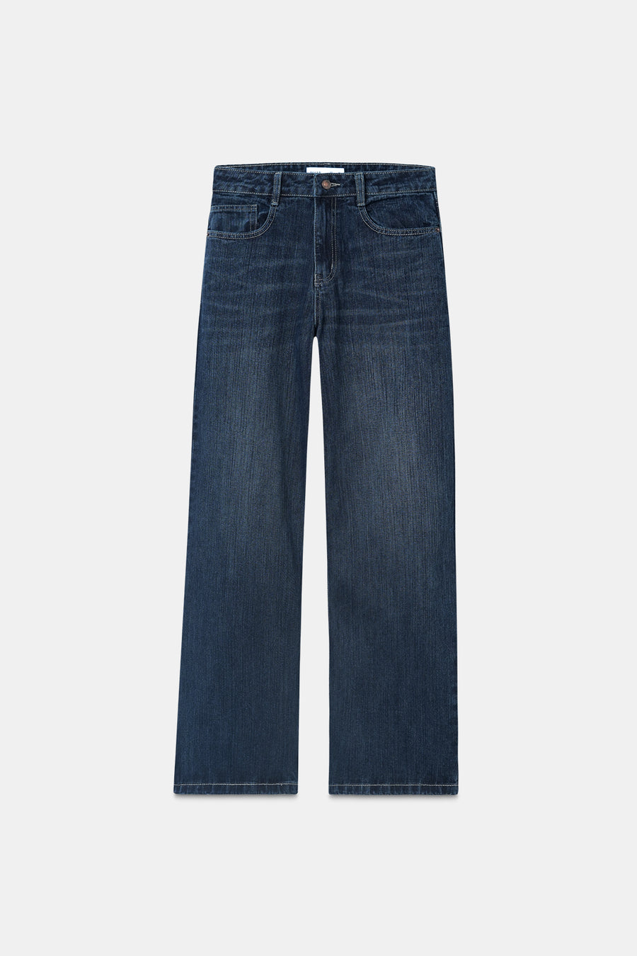 Dark-Wash Slubbed Straight Jeans