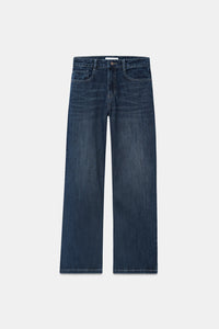 Dark-Wash Slubbed Straight Jeans