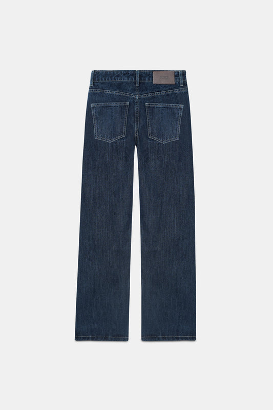 Dark-Wash Slubbed Straight Jeans