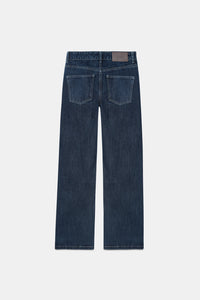Dark-Wash Slubbed Straight Jeans