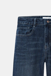 Dark-Wash Slubbed Straight Jeans