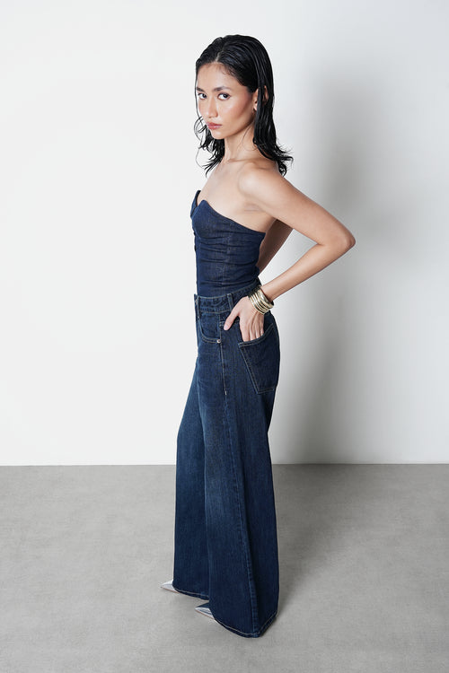 Dark-Wash Slubbed Straight Jeans