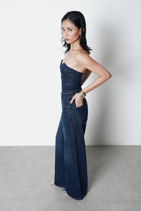 Dark-Wash Slubbed Straight Jeans