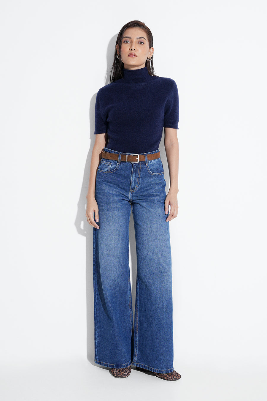 Dark Blue High-Rise Wide Jeans