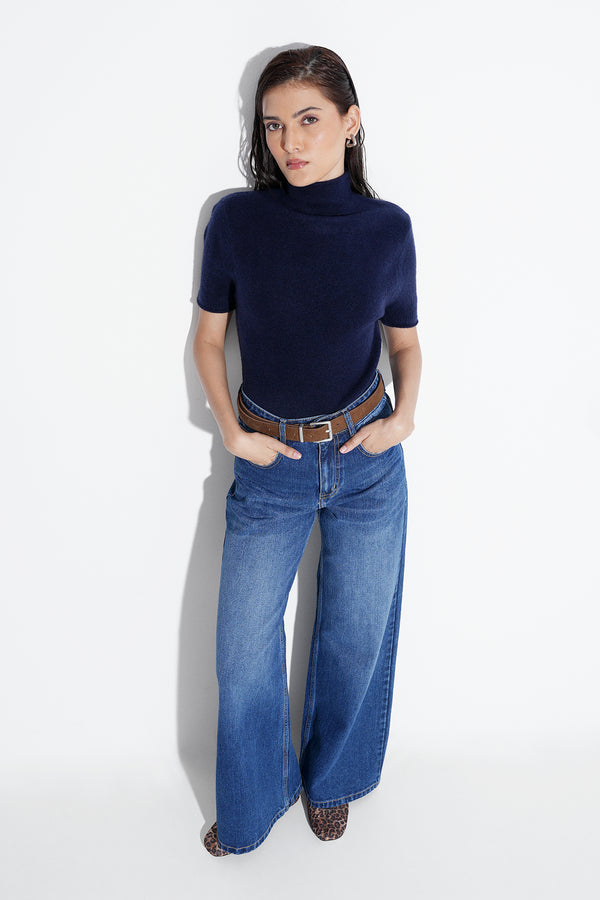 Dark Blue High-Rise Wide Jeans