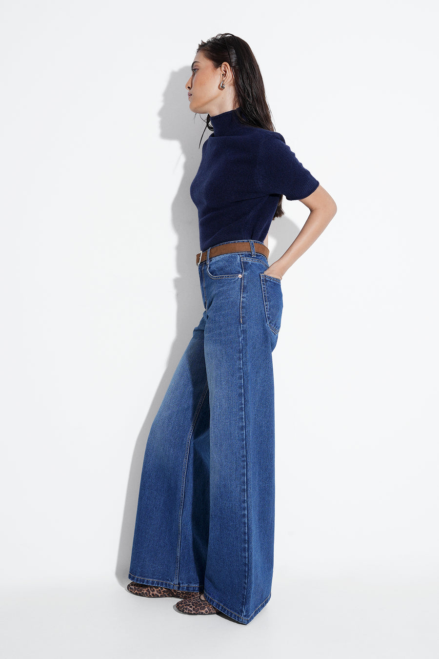 Dark Blue High-Rise Wide Jeans