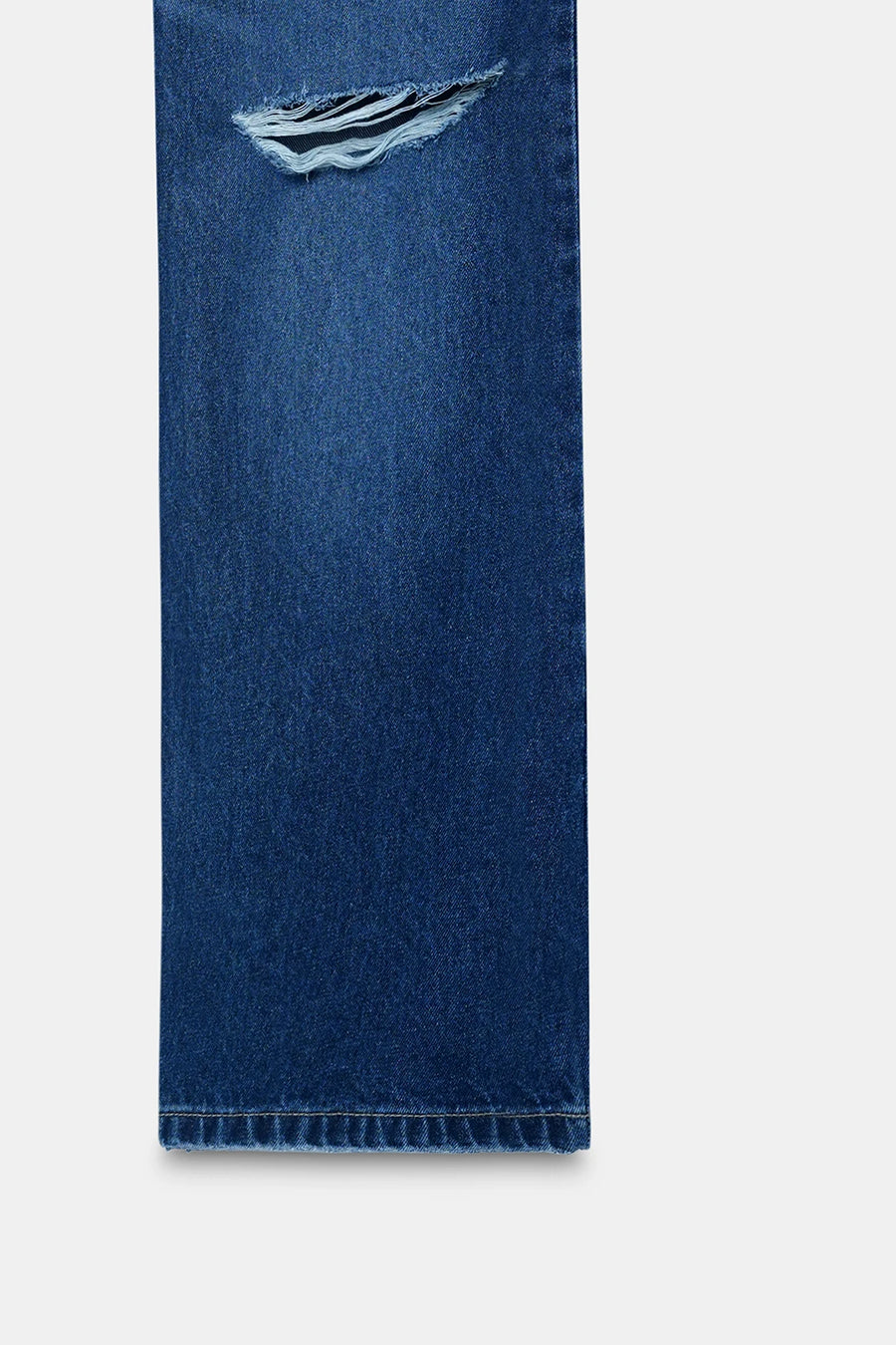 Dark Blue Straight Fit Ripped Jeans