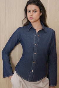Denim Fitted Tie-Back Shirt