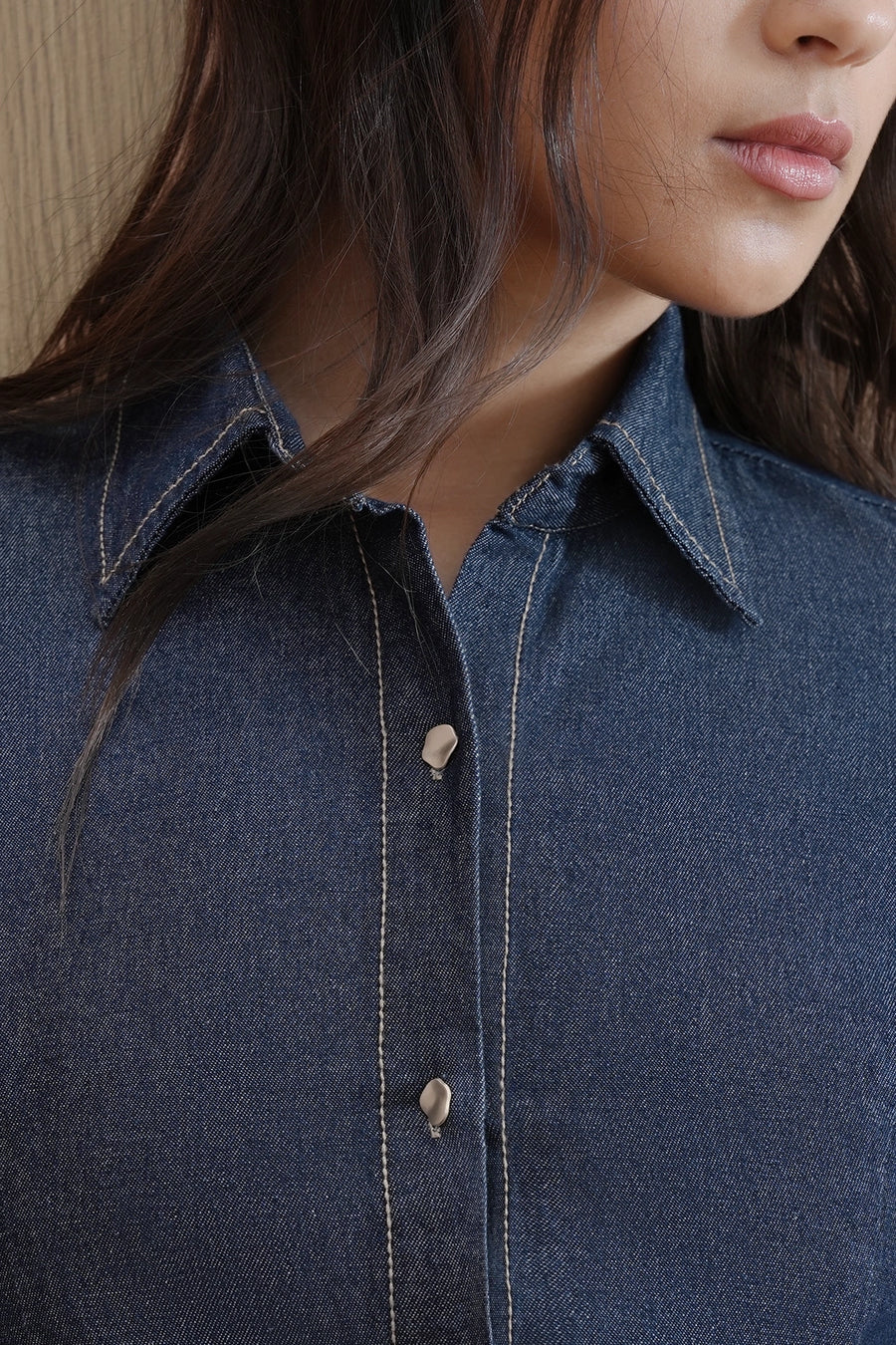 Denim Fitted Tie-Back Shirt