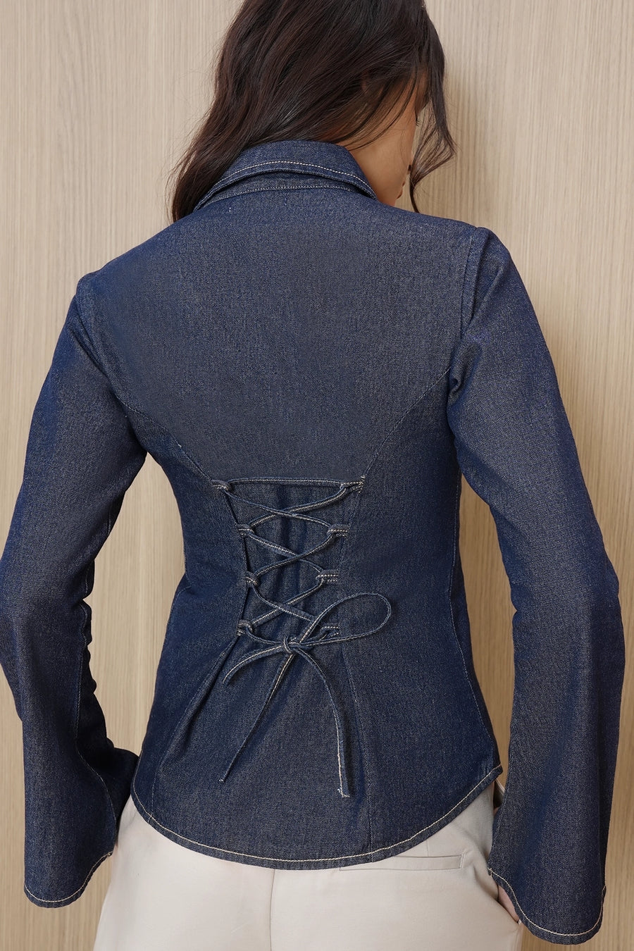 Denim Fitted Tie-Back Shirt