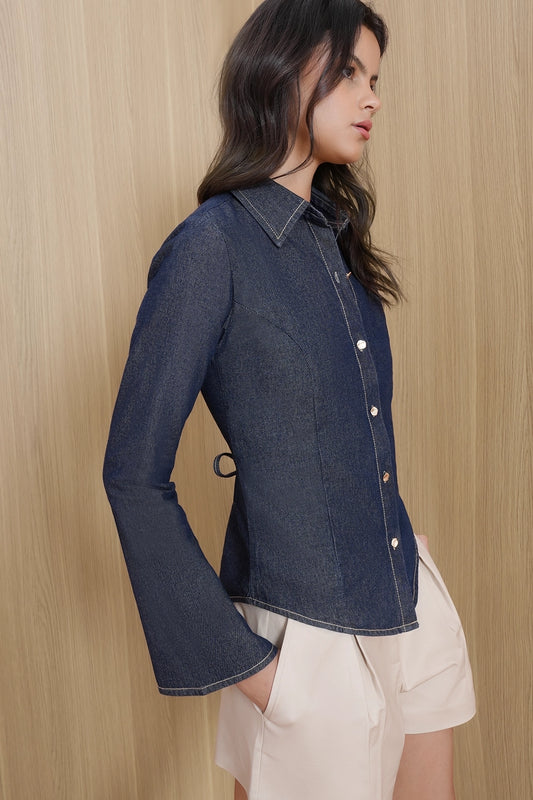 Denim Fitted Tie-Back Shirt