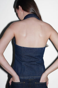 Denim Halter Buttoned Top