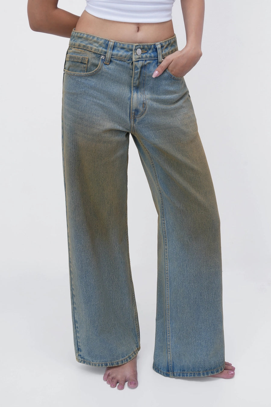 Dirty Wash High-Rise Straight Jeans