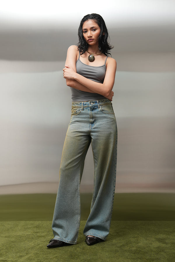 Dirty Wash High-Rise Straight Jeans