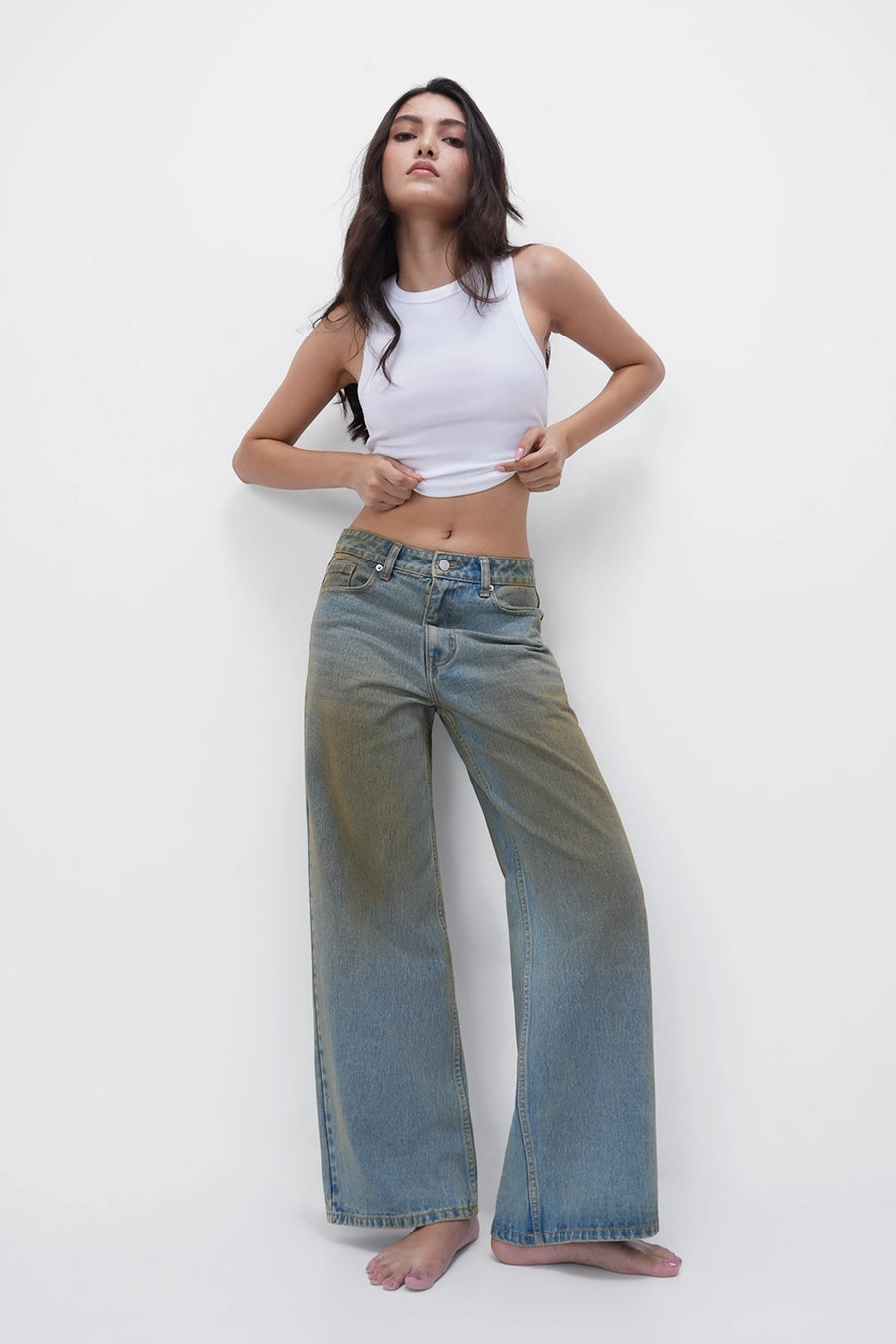 Dirty Wash High-Rise Straight Jeans