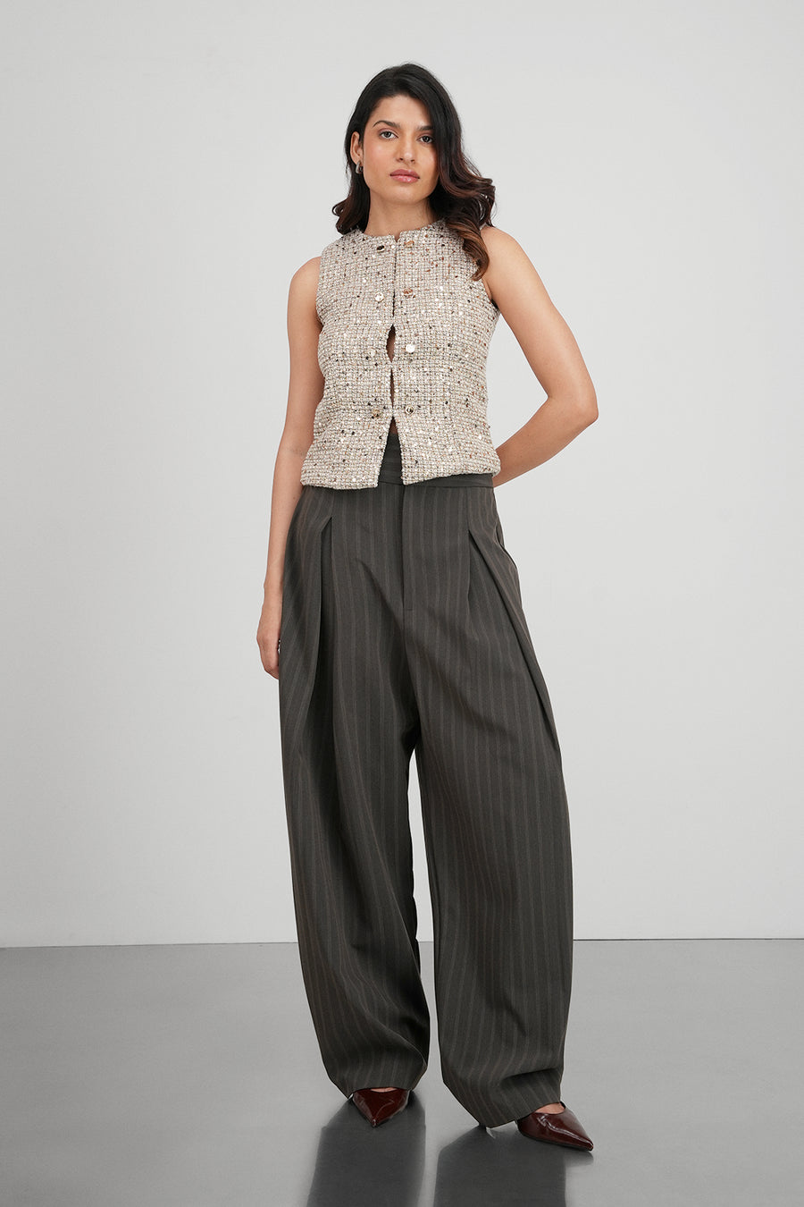 Double Buttoned Tweed Top I