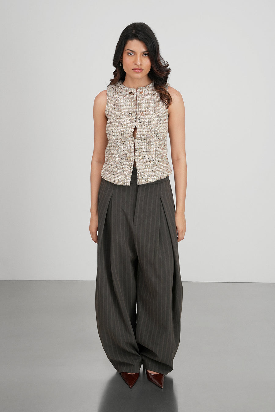 Double Buttoned Tweed Top I