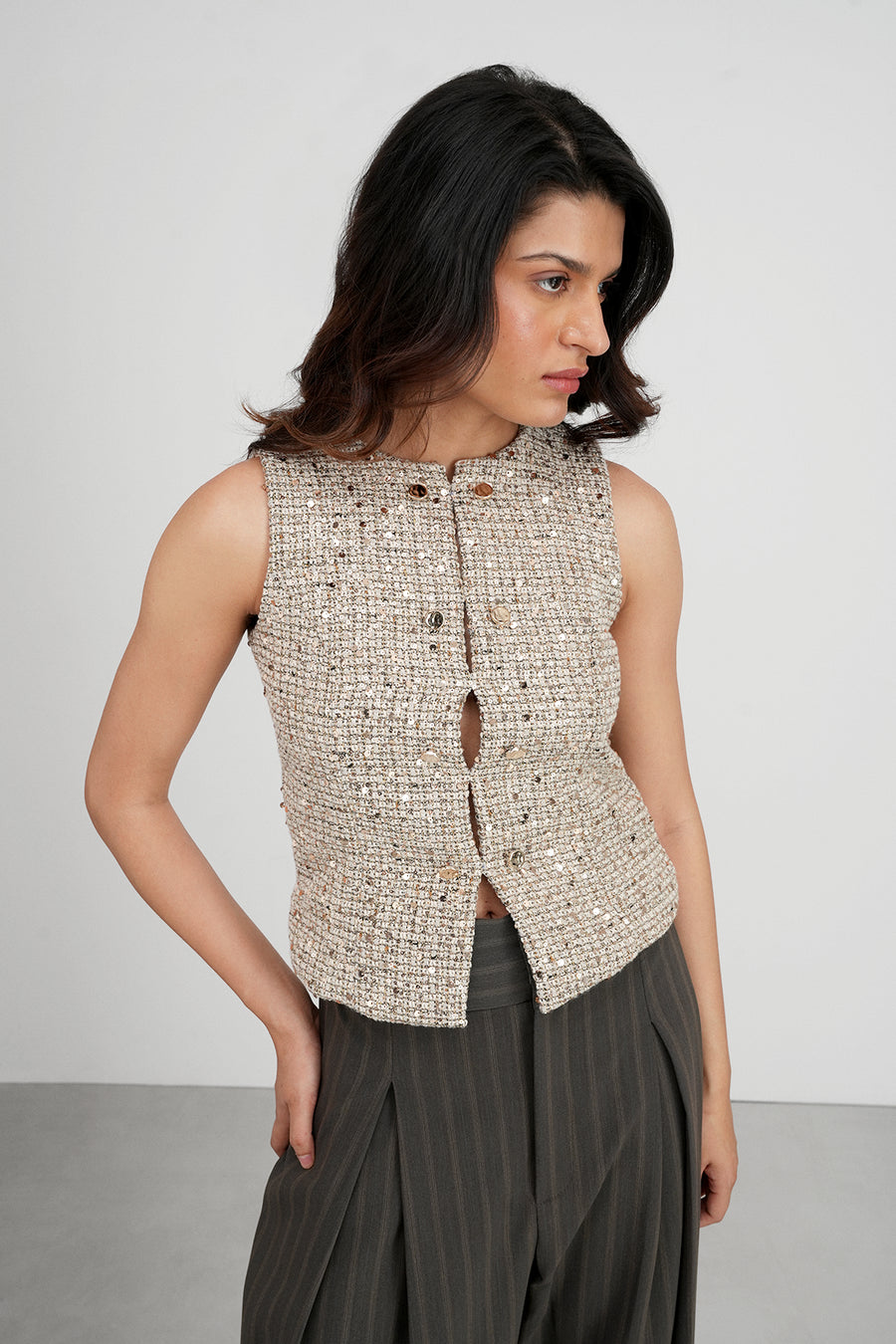 Double Buttoned Tweed Top I
