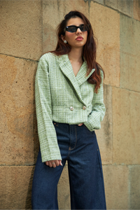 Green Crop Tweed Blazer