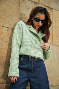 Green Crop Tweed Blazer