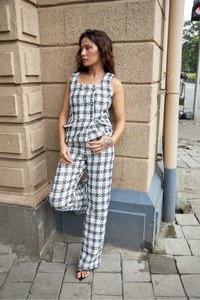 White Checkered Tweed Trouser