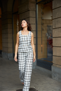 White Checkered Tweed Trouser