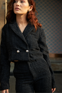 Black Crop Tweed Blazer