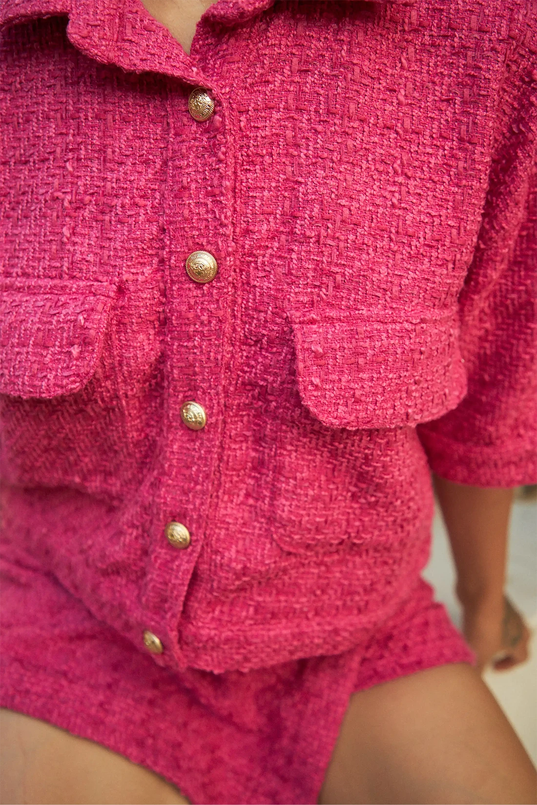 Fuschia Pink Oversized Tweed Jacket